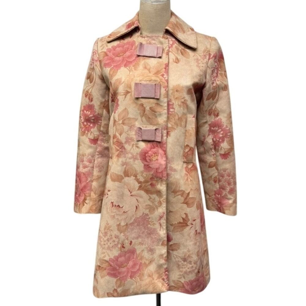"MARIO BALTHAZAR" STUNNING Y2K Peonies Faux Suede Dress Coat SZ 2 RARE! PLZ READ